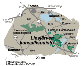 Liesjärven kansallispuisto, kartta